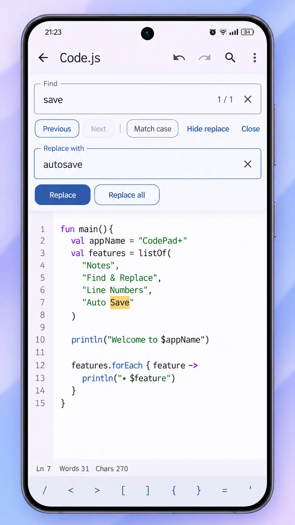 CodePad+ Find and Replace