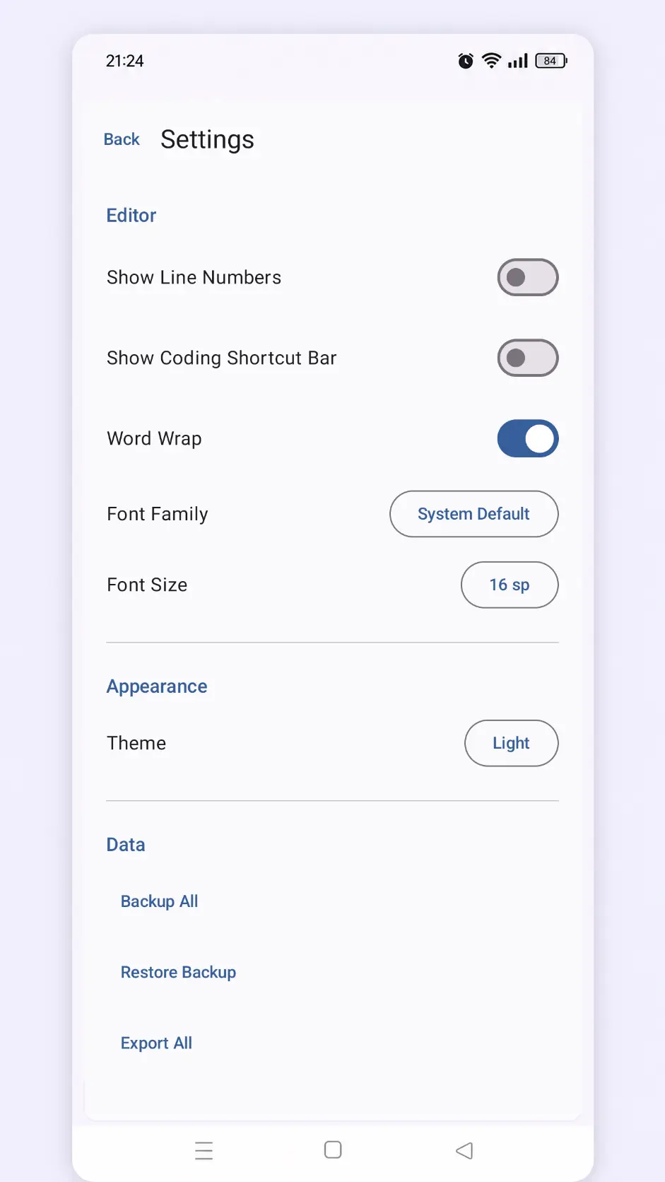 CodePad+ Settings